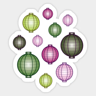 Lanterns | Mid Autumn Festival | Pink Green | White Sticker